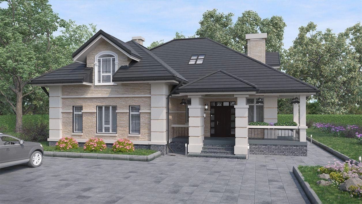 A stylish one-story house project with an attic and a terrace — Comfortable and efficient layout