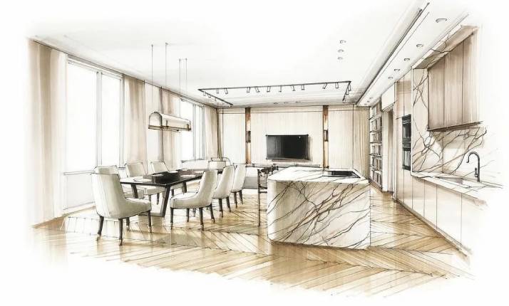 Interior Design Project for a Kitchen-Living Room