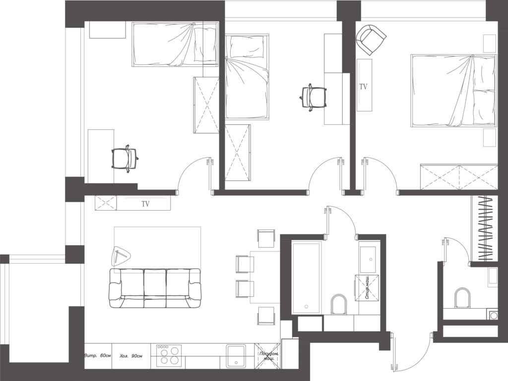 Four-Room Apartment #18 Minsk Mir, 72m²
