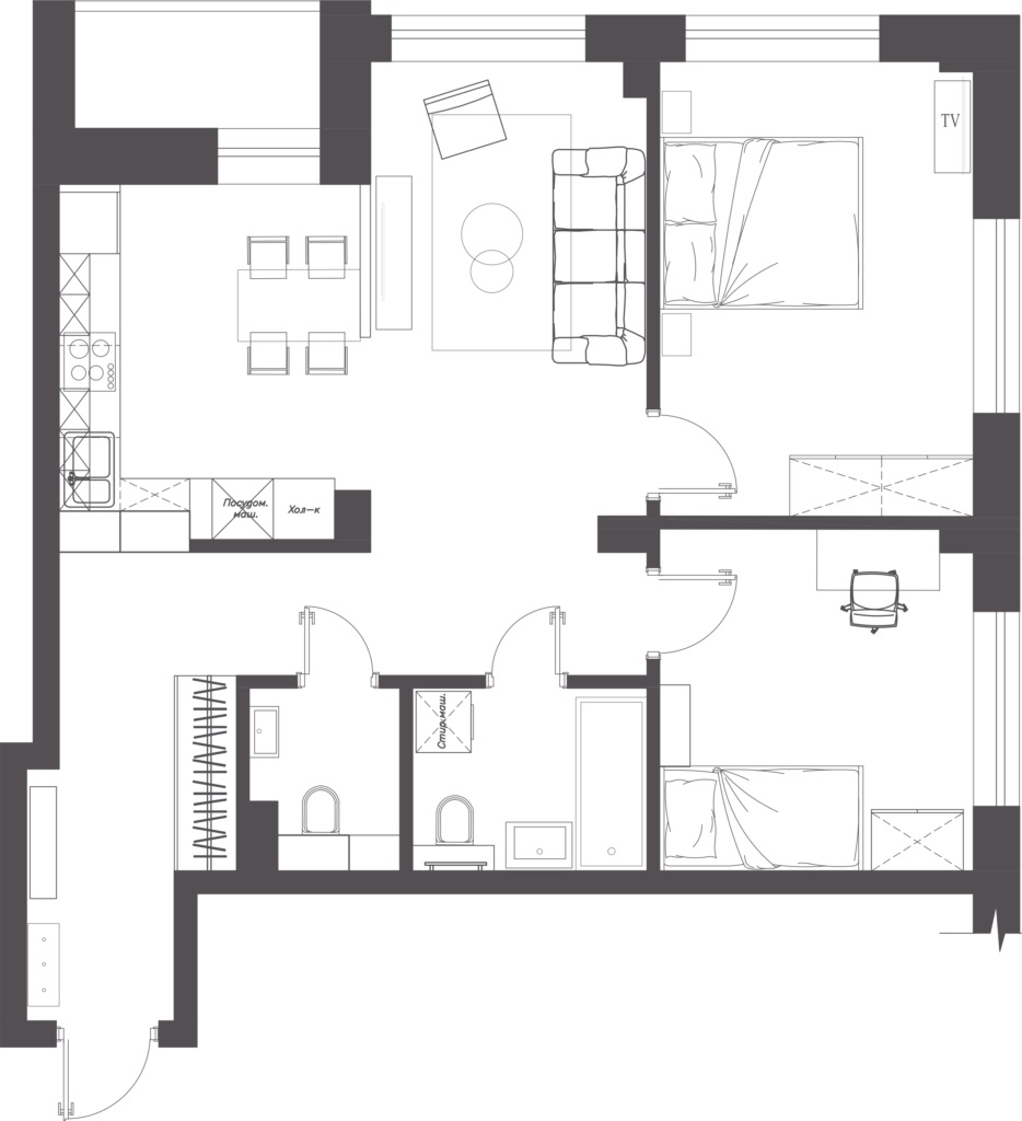 Euro-two-room Apartment #23 Minsk World, 68 m2