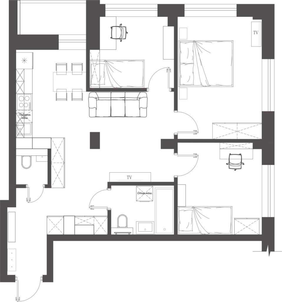 Four-Room Apartment #24 Minsk Mir, 68m²