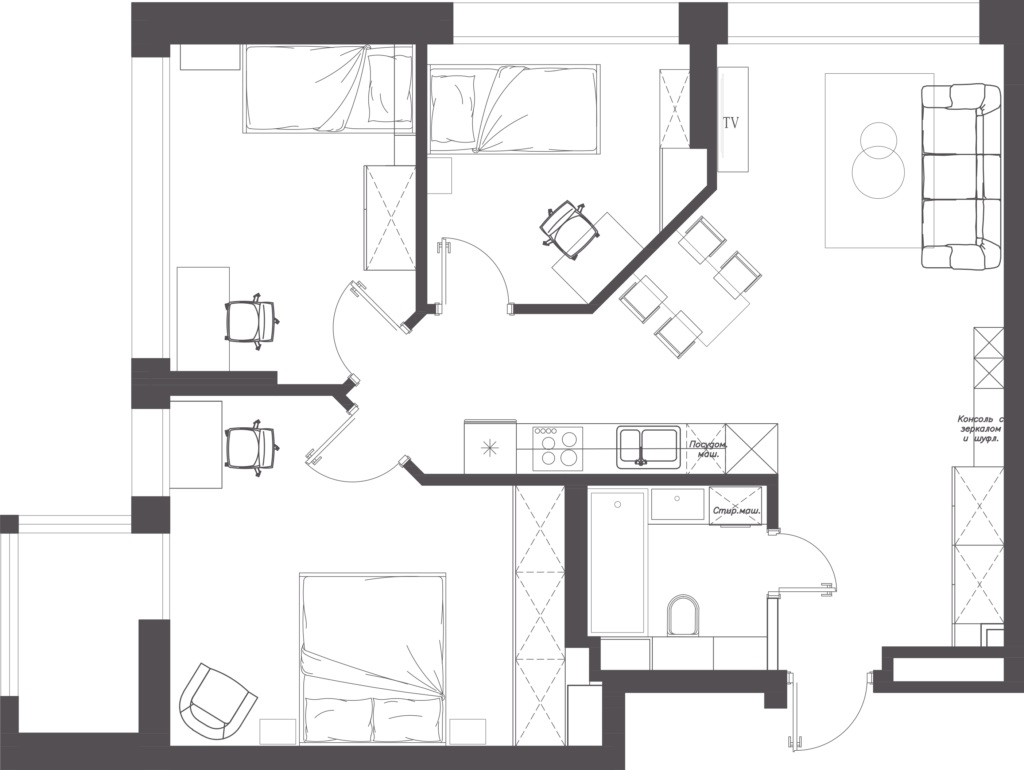 Corner Euro Three-Bedroom #31 Minsk Mir, 72 sqm