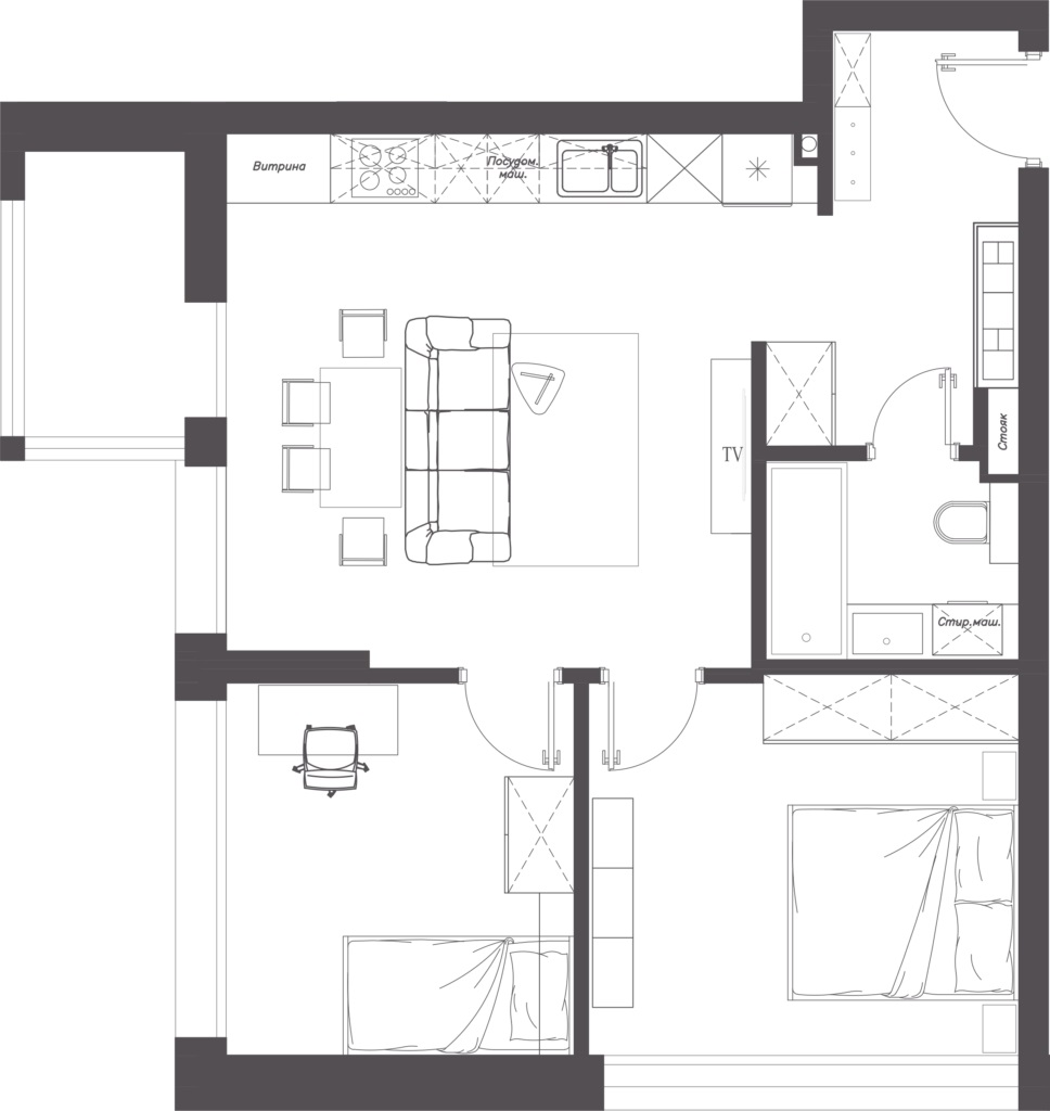 Euro-three-room Apartment #19 Minsk World, 57 m2