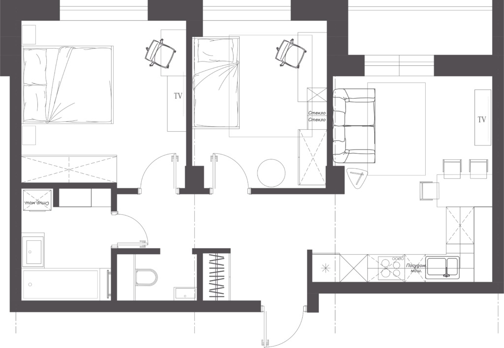 Euro-three-room Apartment #7 Minsk World, 60 m2