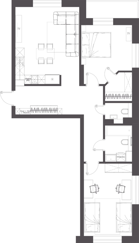 Open-Concept Euro Apartment #16 Minsk Mir, 75 m²