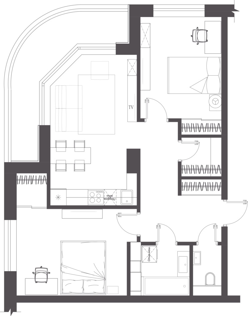 Corner Euro Three-Bedroom Apartment #26 Minsk World, 63 m²