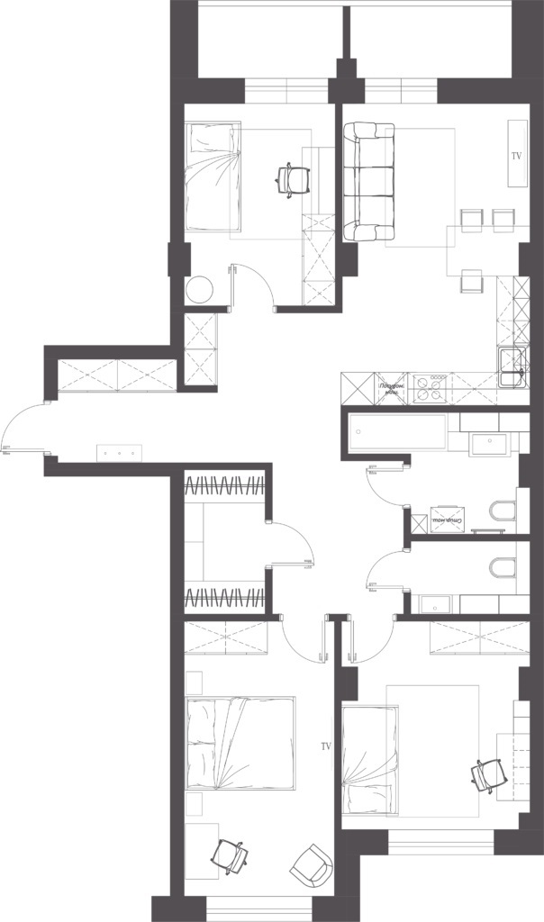 Four-Room Split Plan #11 Minsk World, 96 m²