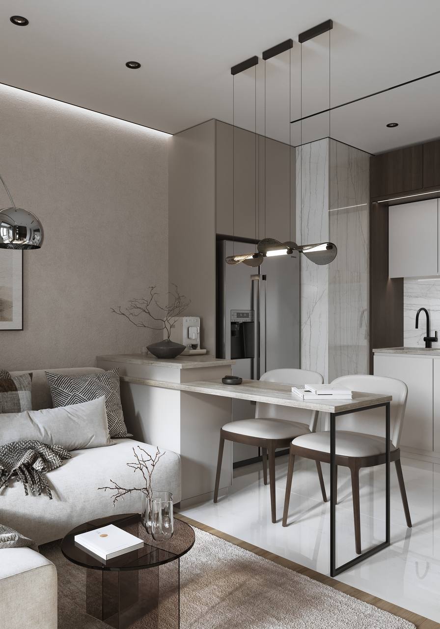 Maximize Your Space: A Cozy 15m2 Kitchen-Living Room Design for Two