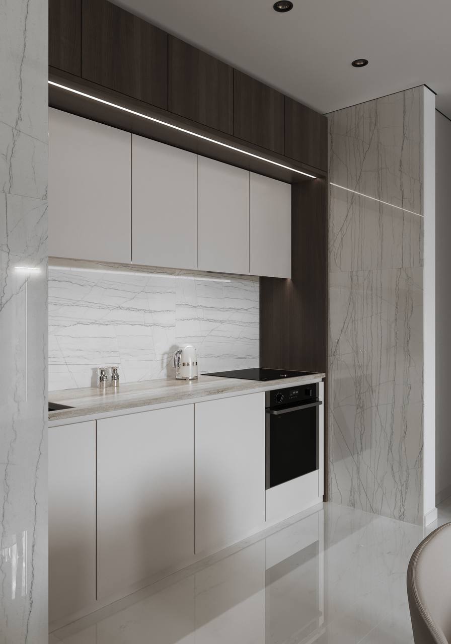 Modern 15 sq.m. Kitchen-Living Room with LED Lighting