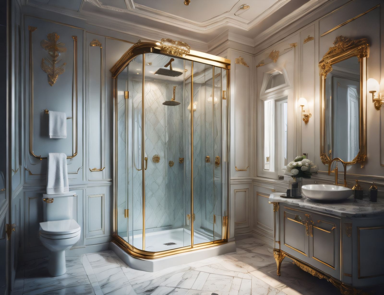 Elegant Ambiance: Empire Style in Bathroom with Shower Cabin