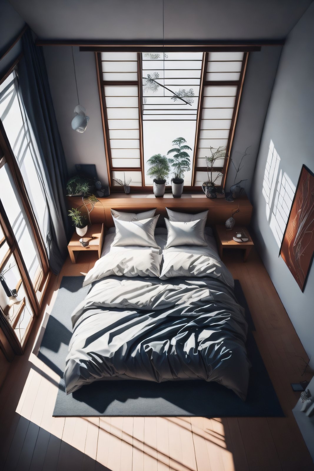 Eclecticism of Tradition and Modernity: Japanese-style Bedroom Interior with a Blend of Custom Elements and Unique Structures