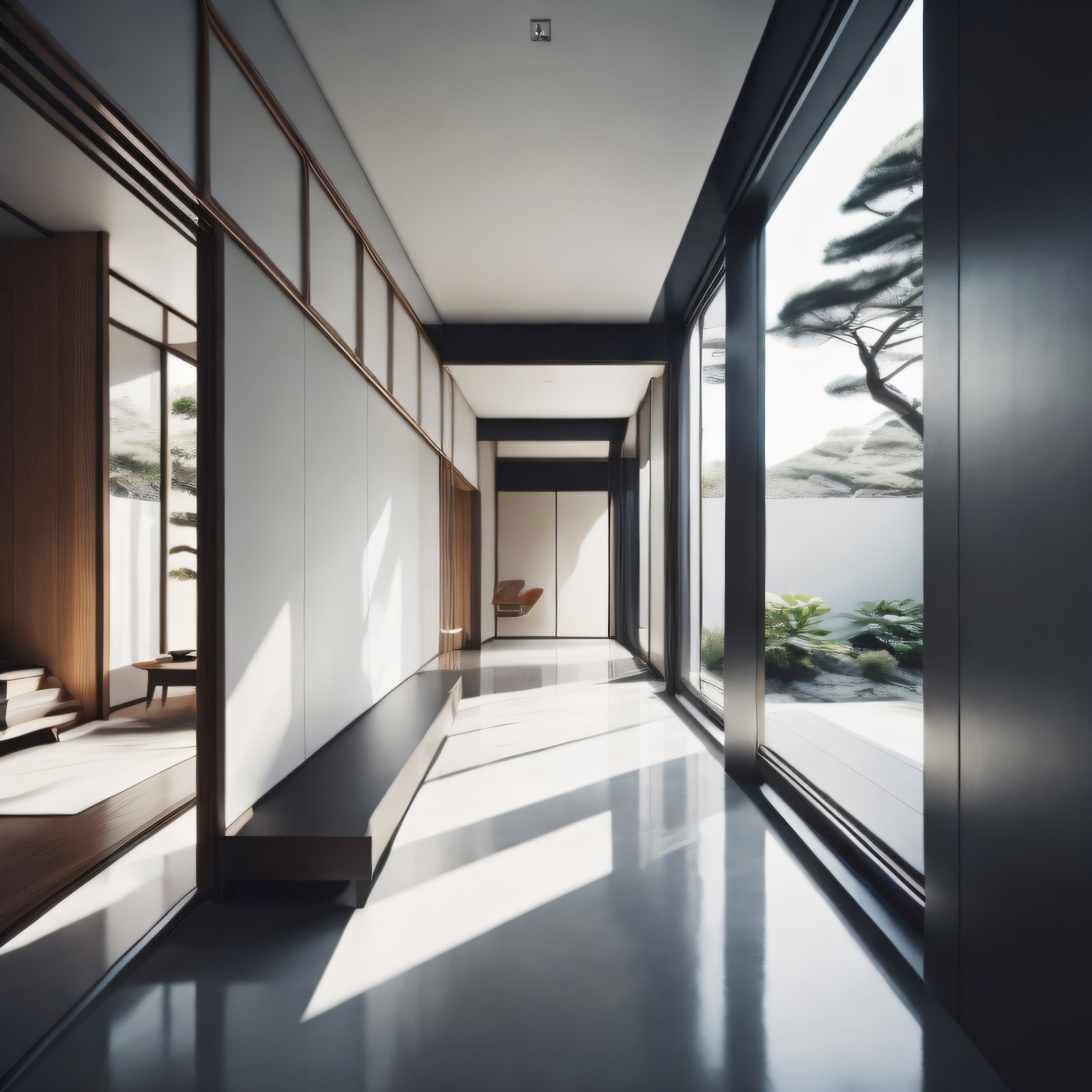 Natural Radiance: A Modern Japanese Corridor where Natural Light Brings Harmony