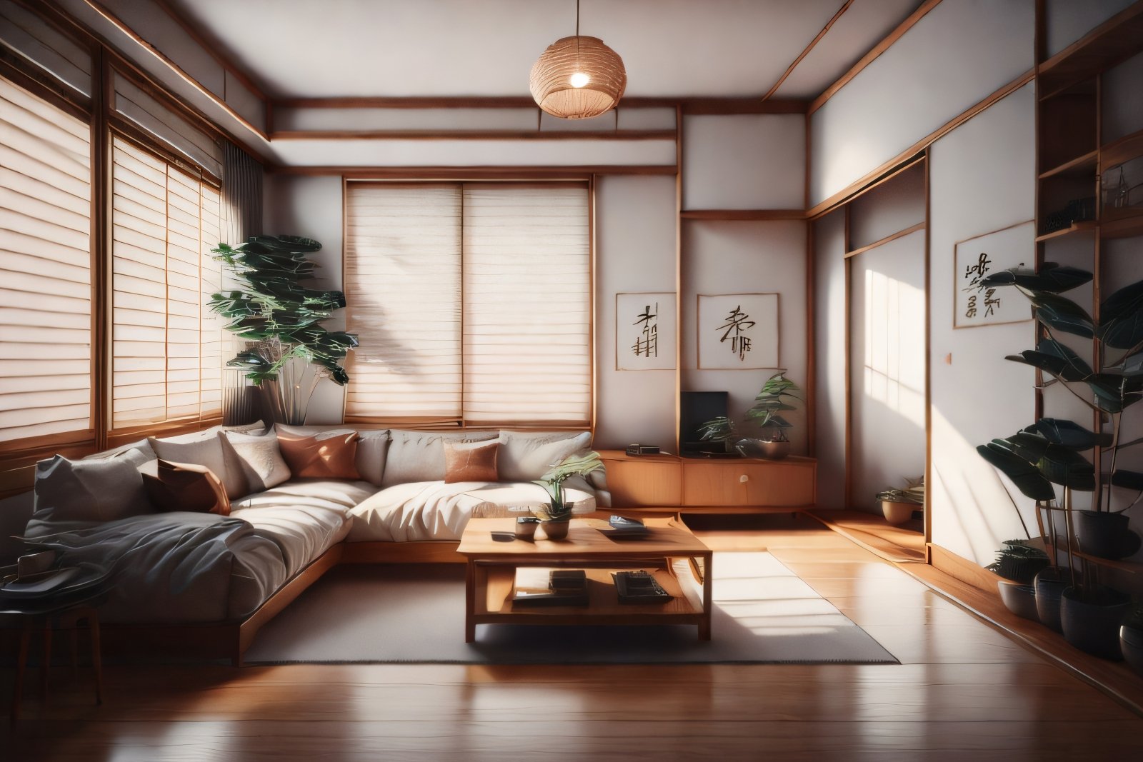 Embracing Nature: Modern Japanese Style in a Room Where Greenery Brings Balance