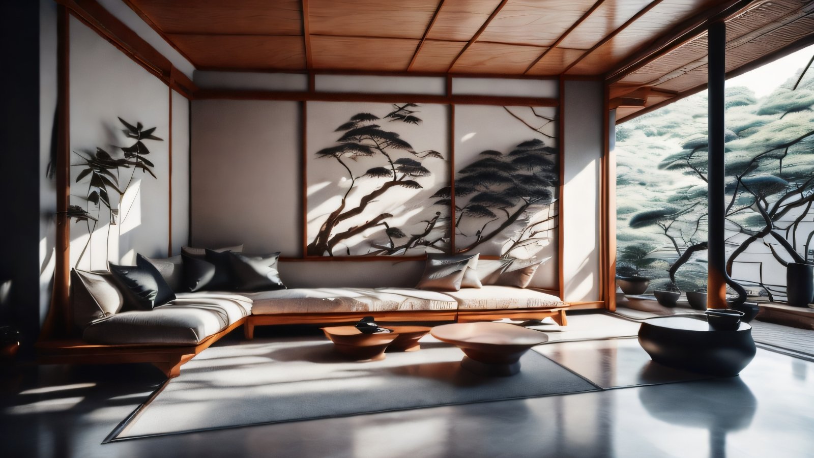 Symbolic Harmony: A Japanese-Style Living Room Reflecting Balance Between Nature and Modernity
