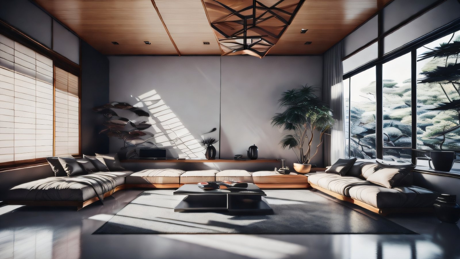 Modern Chic: Living Room in Contemporary Japanese Style Combining Elegance and Functionality