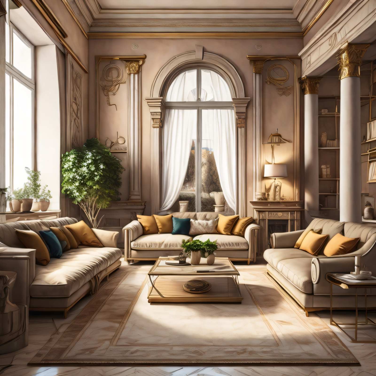 An Ensemble of Eras: Roman Inspired Living Room with Antique Collection
