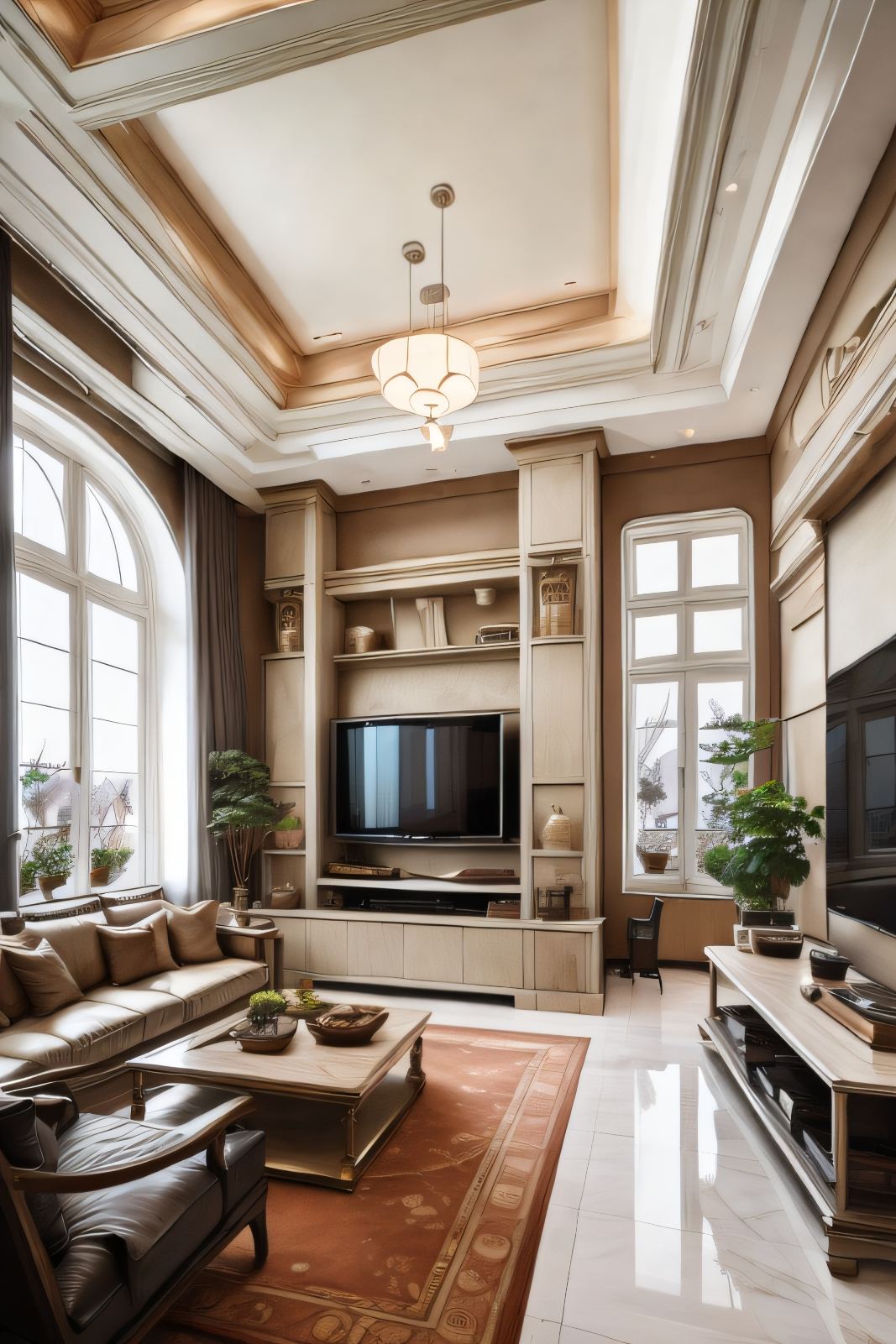 Imperial Splendor: Roman Style Living Room with Carved Ceiling