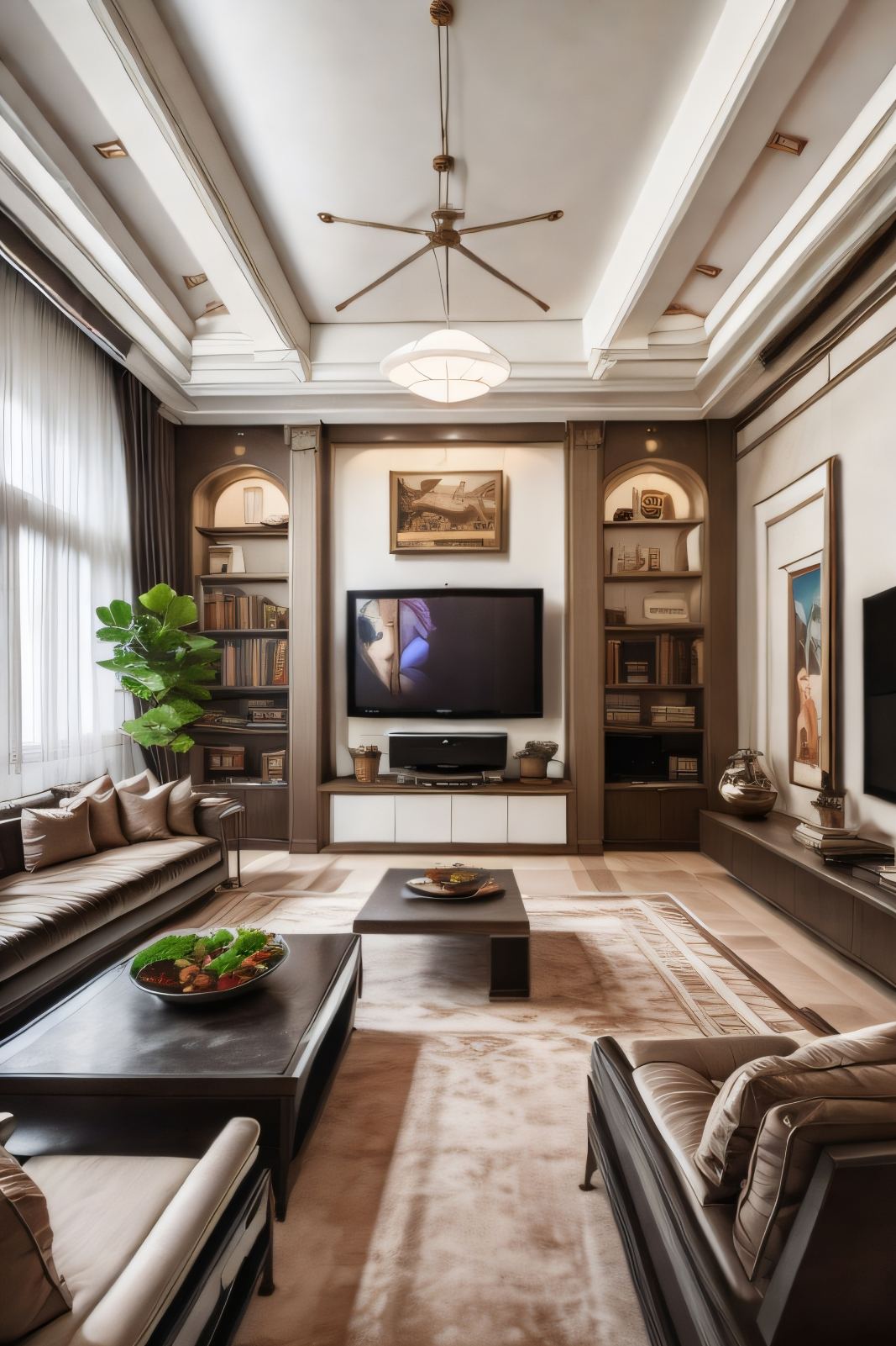 Stunning Luxury: Living Room Interior in Roman Style with Venetian Drapes