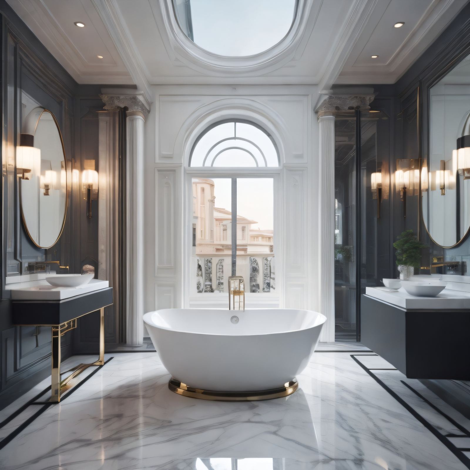 Timeless Elegance: Roman Style in Bathroom Interiors with a Luxurious Window