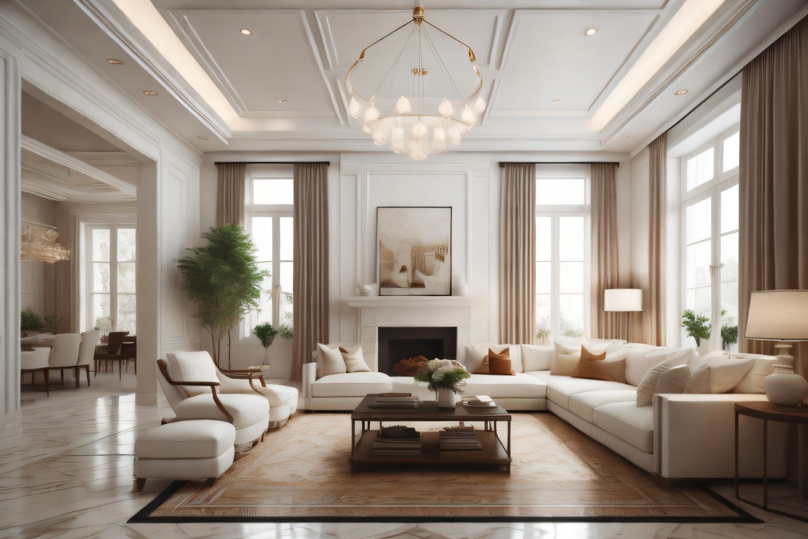 Imperial Elegance: Roman Style in a Living Room with Silk Wallpaper