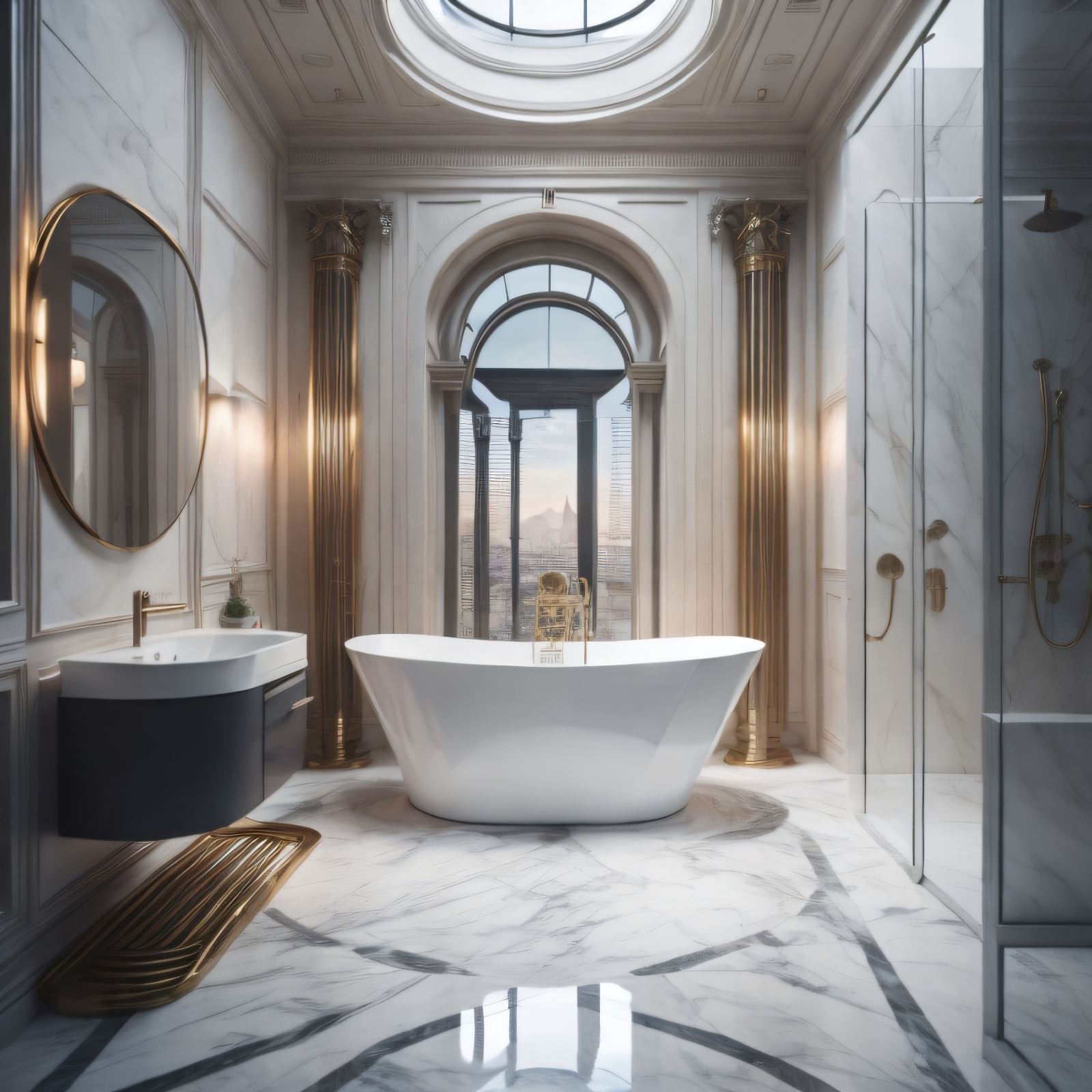 Elegant Antiquity: Roman Style in Bathroom Interiors with Mosaics