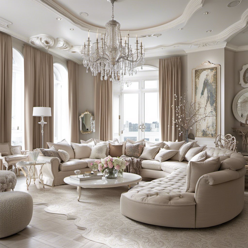 Pristine Shabby Chic Living Area with Fabric Ottomans