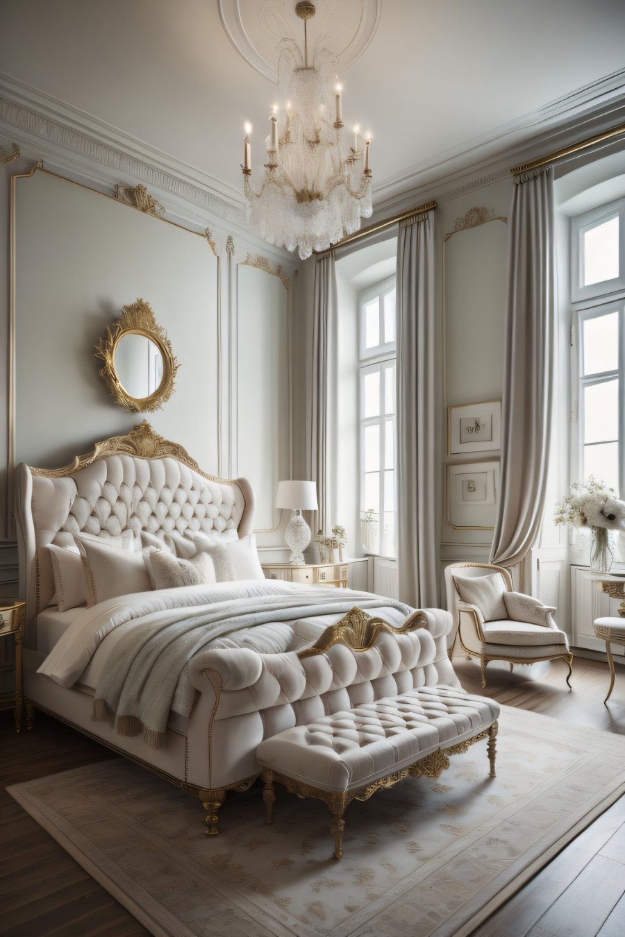 Romantic Corner: Shabby Chic Bed with Soft Blankets and Lace Pillows