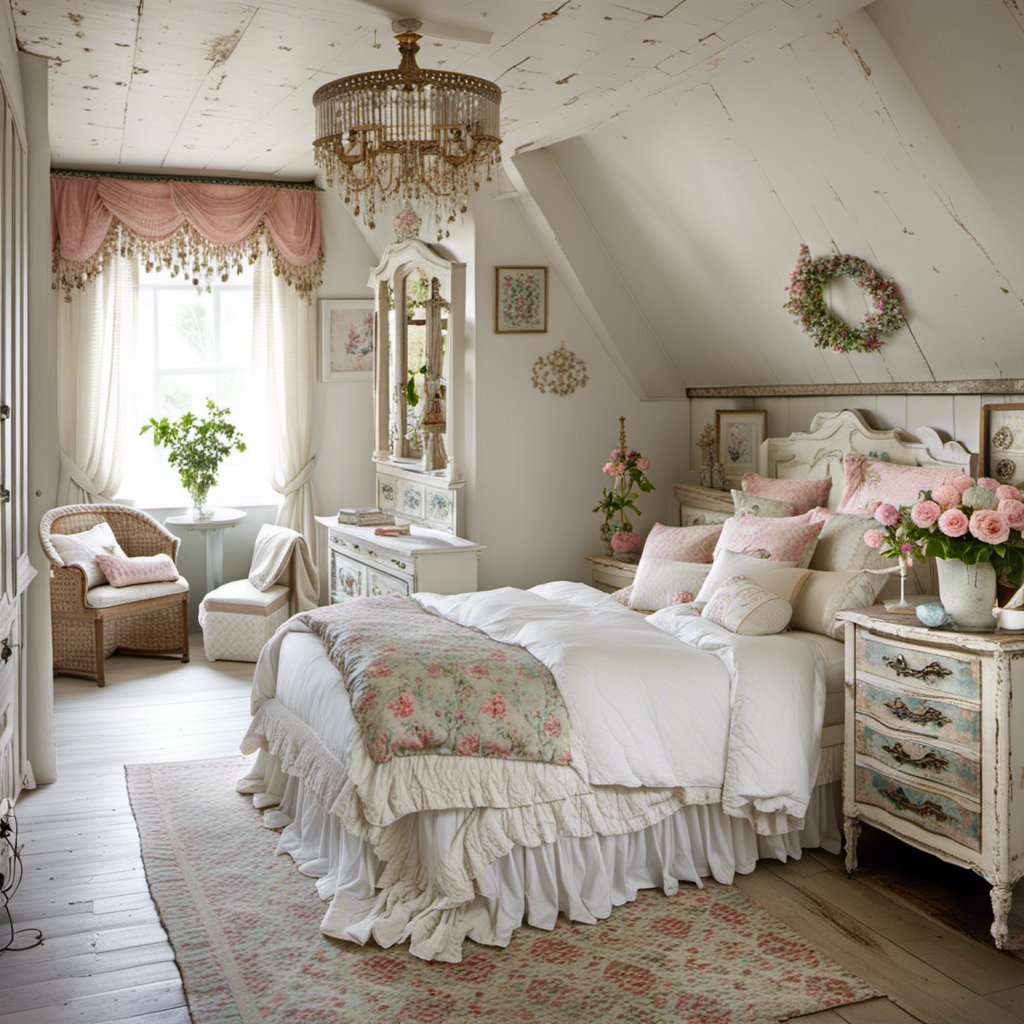 Shabby Chic Bedroom with Matching Pillows