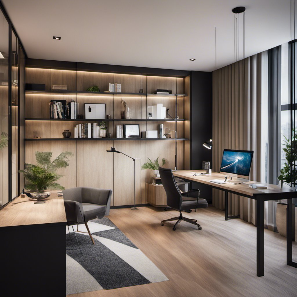 Minimalism with a Twist: Modern Study with Unique Display Cabinet