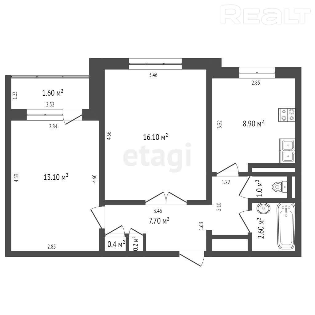 Standard two-room apartments in the panel buildings of the Malinovka and Sukharavo residential areas.